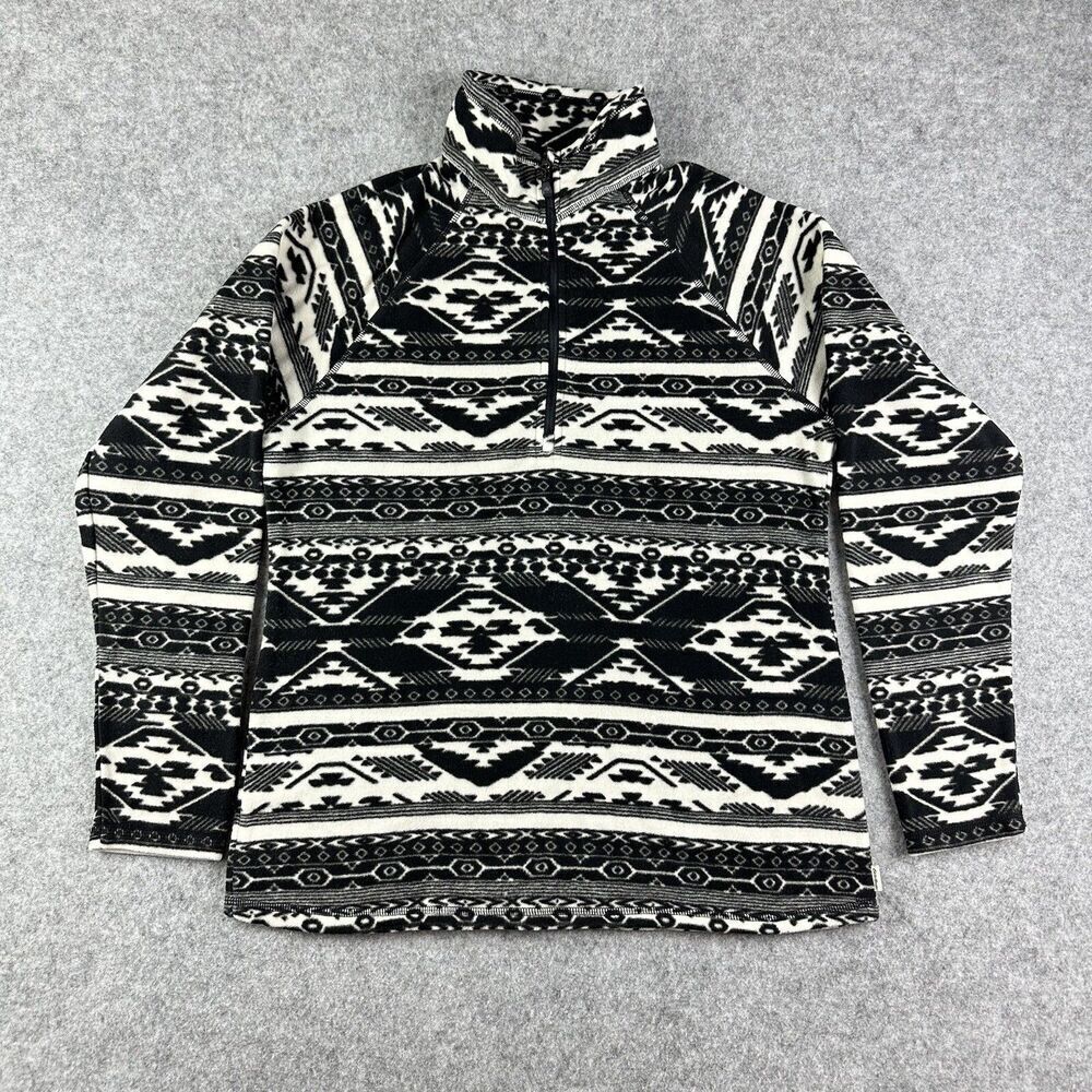 Eddie Bauer Fleece Pullover Sweater Top Womens M Black Western Aztec 1/4 Zip